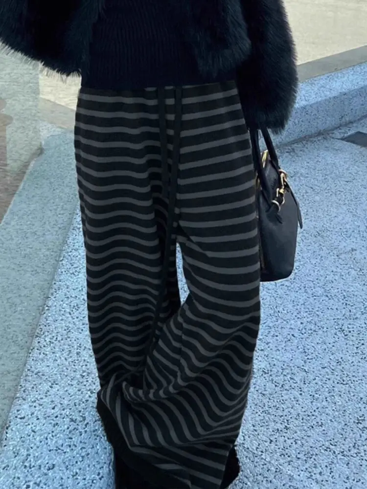 Harajuku – pantalon à jambes larges à rayures de couleur contrastée, Vintage Grunge, ample, tricoté, décontracté, esthétique Y2k, droit pour femmes