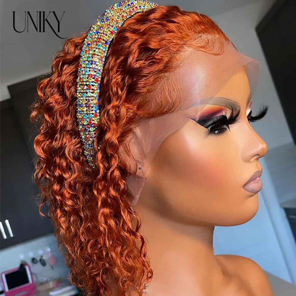 Ginger Orange Deep Wave Bob Wig Lace Front Human Hair Wigs For Black Women Human Hair Orange Ginger Color Curly Short Bob Wig