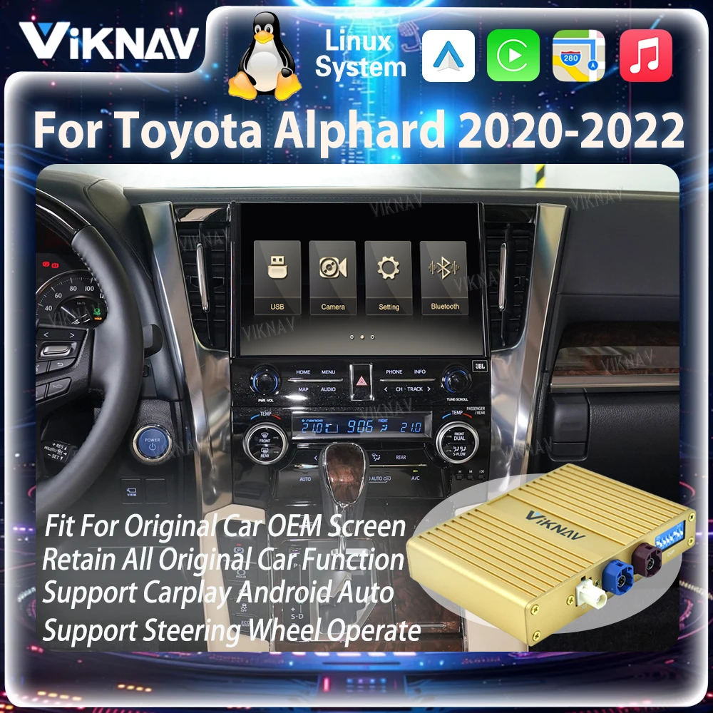 Viknav For Toyota Alphard 2020-2022 Linux Interface Box Fit For Original Car OEM Screen Wireless Apple CarPlay Android Auto