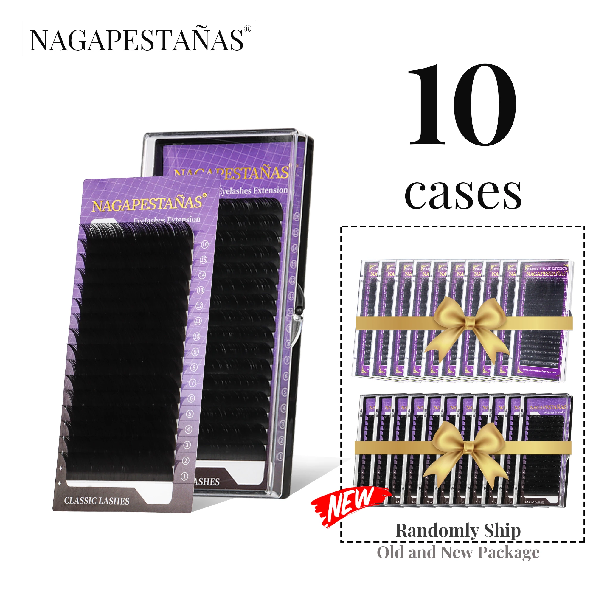 NAGA 10PCS Classic Single Eyelash Extensions 16 Rows Matte Black Soft Natural Non NAGARAKU Best Makeup Professional