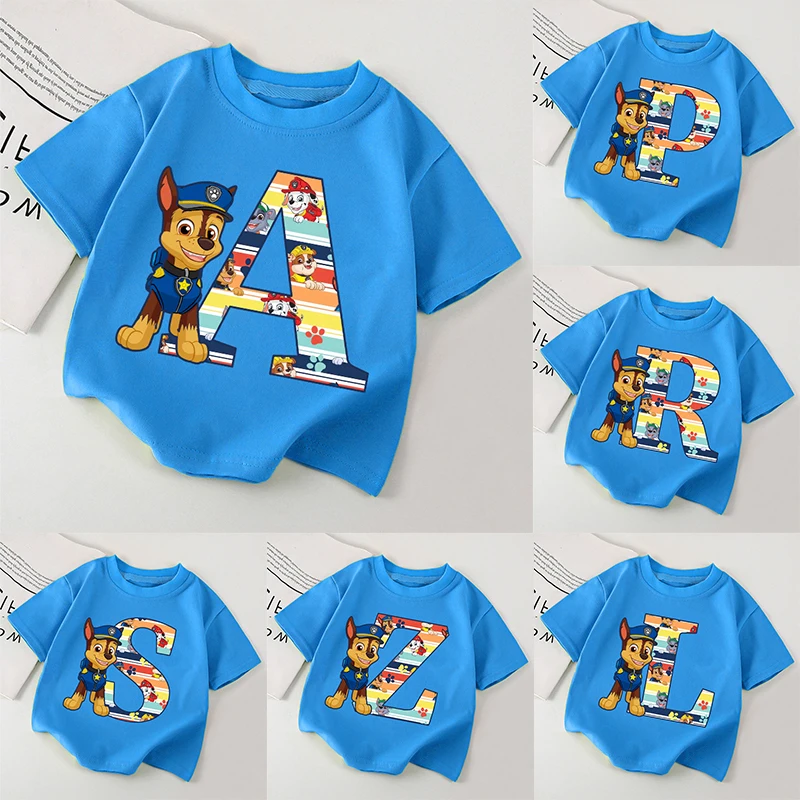 T-shirt Pat\'Patrouille à Manches Courtes pour Enfant, Décontracté, avec Dessin Animé, Lettre Graphique, Vêtements d\'Été, 2024