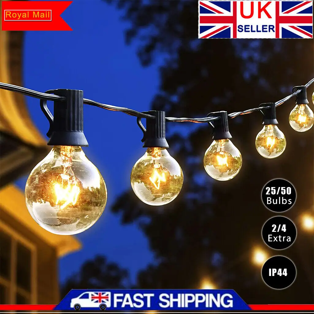 25/50FT Outdoor Festoon Globe String Fairy Lights G40 Bulbs Garden Wedding Home