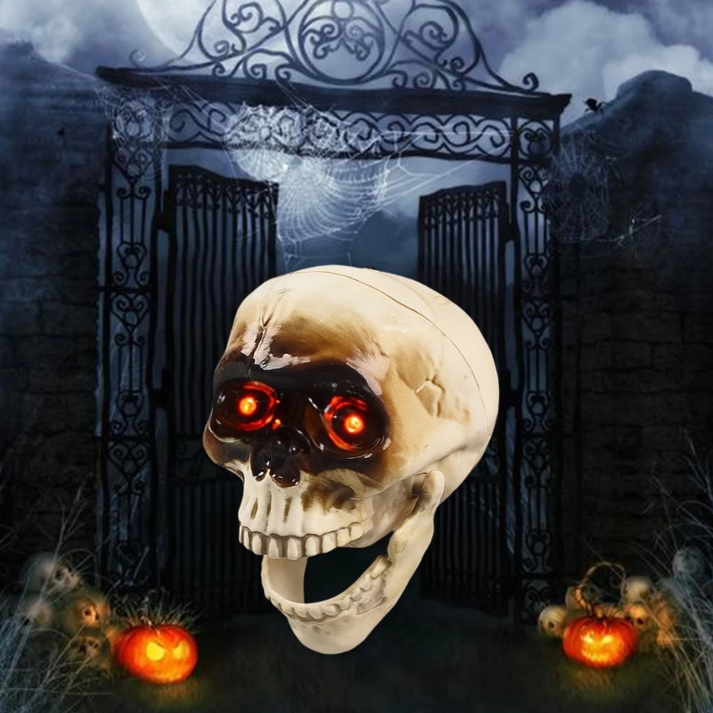 Tengkorak Kerangka Berbicara yang Diaktifkan Gerakan dengan Dekorasi Rumah Halloween Mata LED