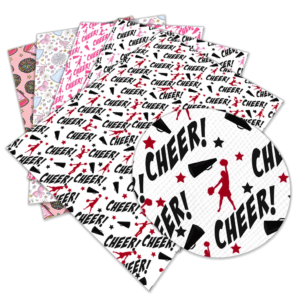 30x22cm Cheerleading Pattern Faux Leather Sheet Synthetic Lychee Leather for DIY Earrings Hair Bows Handbags Crafts
