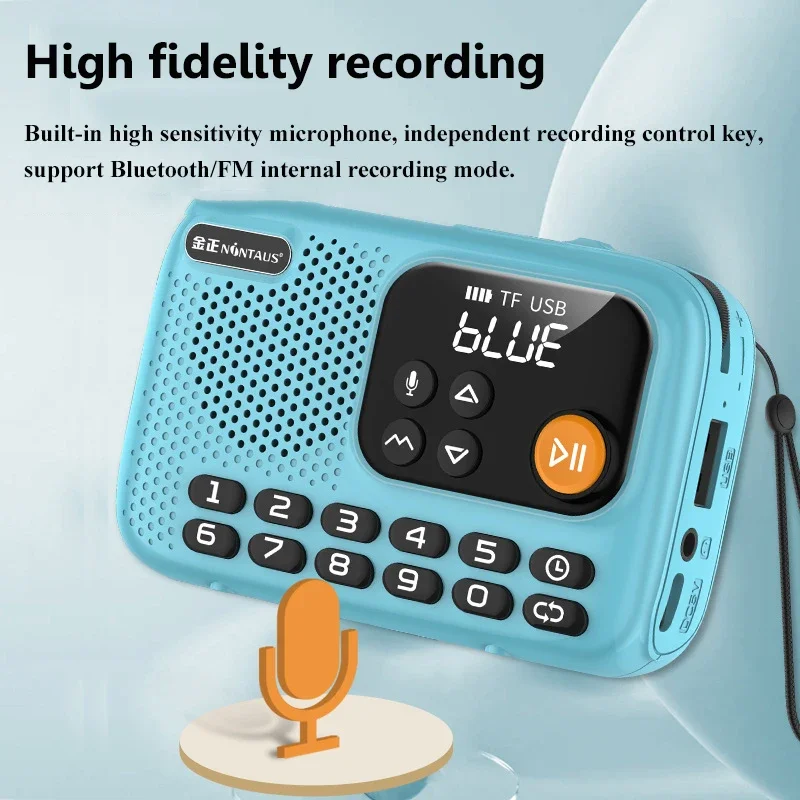 راديو شاشة LED صغير محمول سماعة لاسلكية تعمل بالبلوتوث المتكلم مسجل مشغل موسيقى دعم بطاقة TF USB الموقت قبالة قابلة للشحن