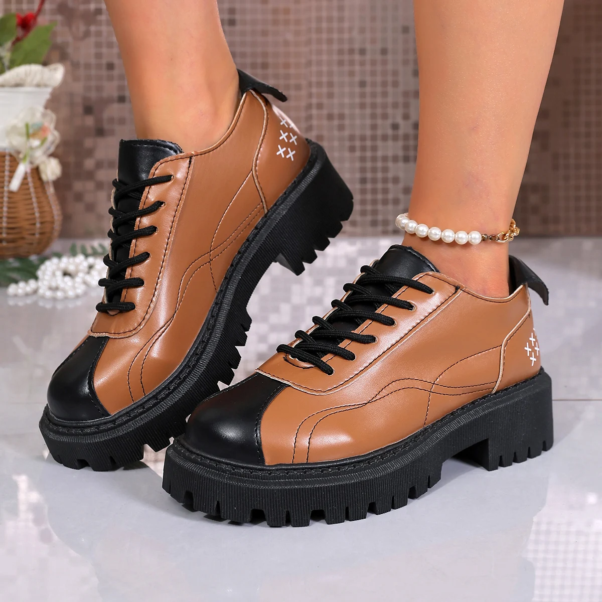 

Модная женская прогулочная обувь больших размеров, уличная женская обувь-оксфорды на толстой подошве, удобная повседневная дышащая обувь на массивном каблуке, новинка