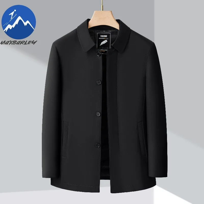 Maxbarley Men Down Jacket Turndown Collar Commute Office Lightweight Puffer Coat Trendy Detachable Inner Layer Warm Winter Coat