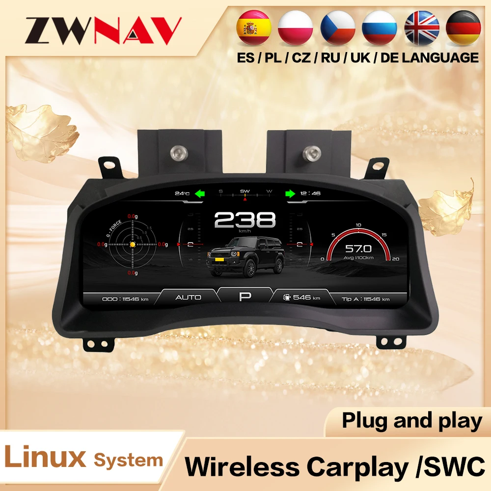 

ZWNAV 12,3 дюйма для Toyota Prado 2004-2009, спидометр, автомобильный ЖК-дисплей, цифровой кластер, виртуальная кабина, приборная панель, приборная панель