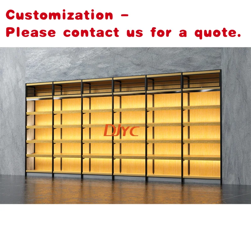 custom.Customized Supermarket Wooden Shelf Single Side Display Wine Racks Retail Store Shelving Shop Shelves With LED Light