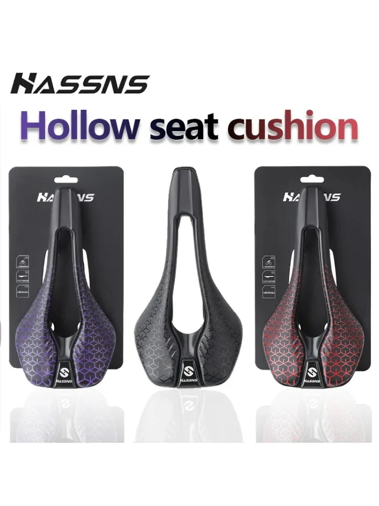 AliExpress NONE HASSNS Leather Bicycle Saddle 145mm Lightweight Hollow Breathable Comfortable Bike Seat for MTB Road Bike