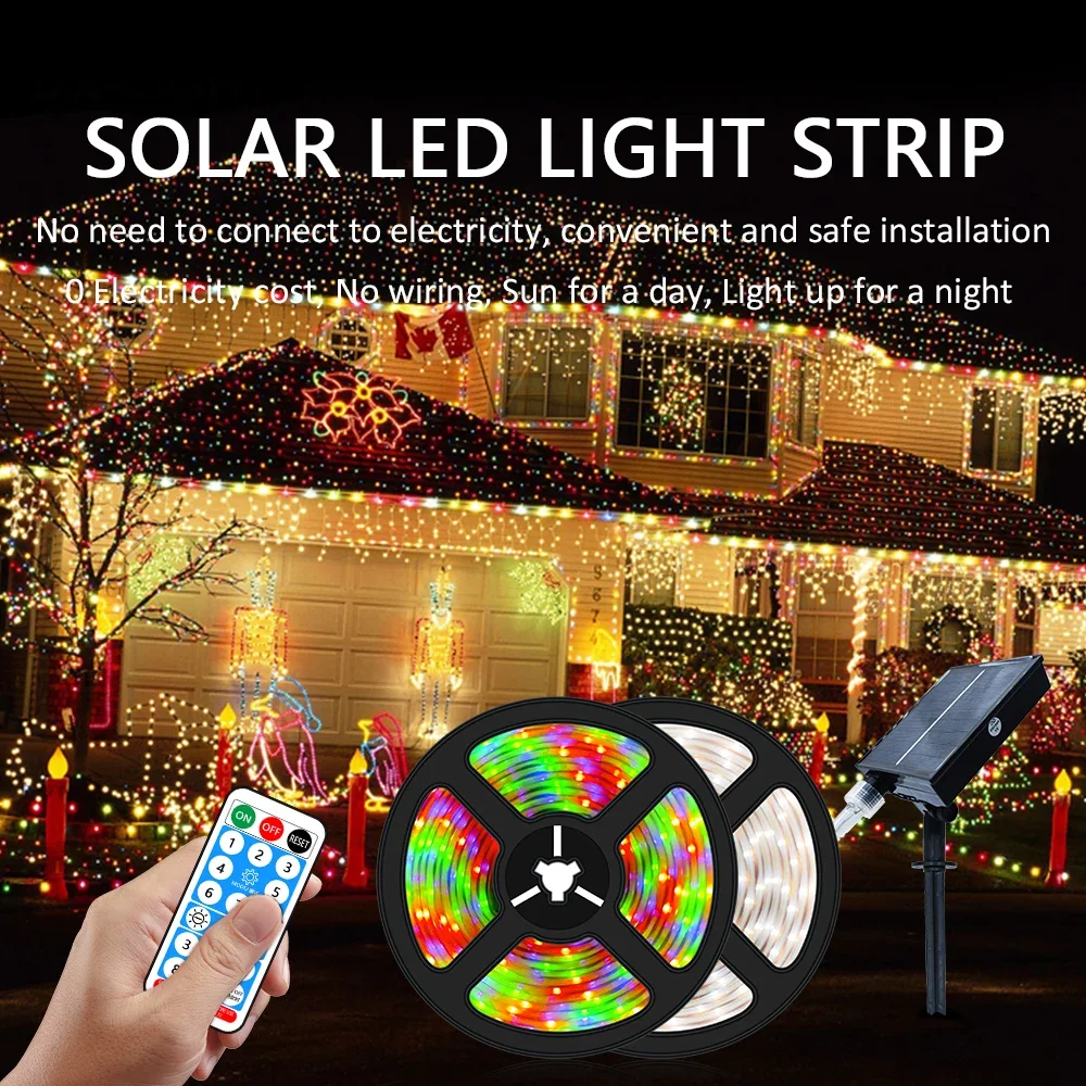 Tira de luz Led Solar recargable, lámpara de jardín impermeable, luces de Navidad, atmósfera, decoración al aire libre, 5M/10M