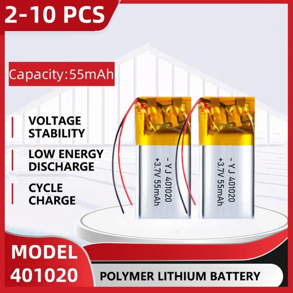3.7 فولت 55 مللي أمبير بطارية ليثيوم ليبو بوليمر قابلة للشحن 401020 لسماعة رأس بخاصية البلوتوث ، أداة التجميل ، عصا السيلفي ، الرش ، إلخ