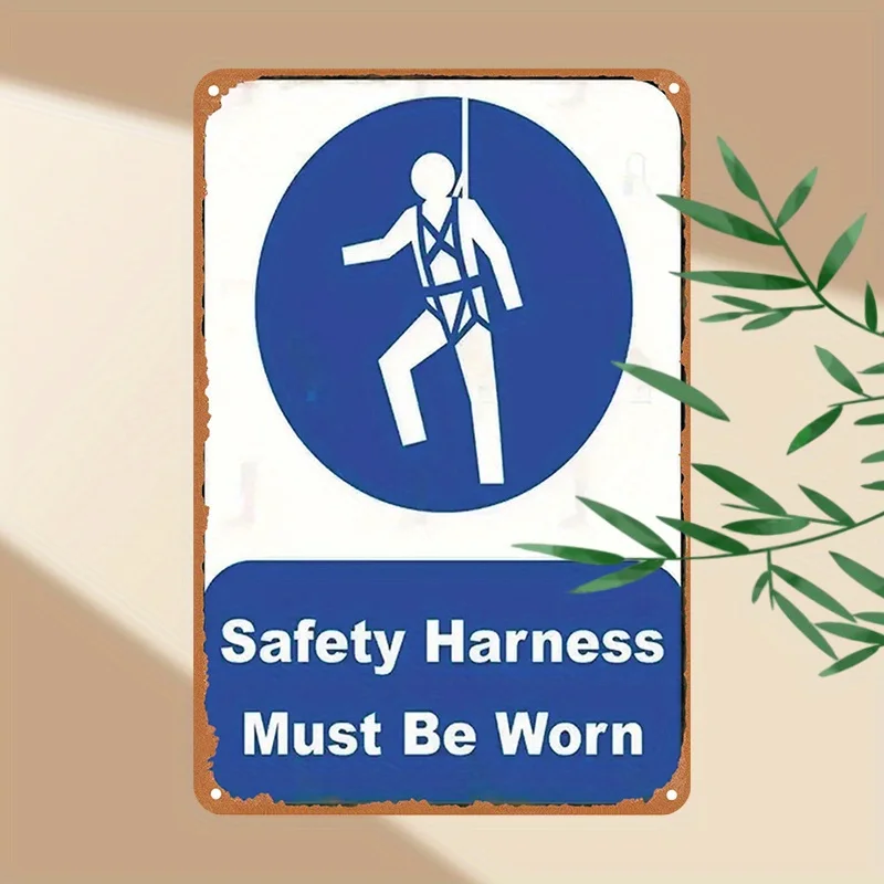 1pc Vintage Metal Safety Harness Must Be Worn Sign - 30.48x20.32 cm Rustic Industrial Wall Decor for Garage, Bar, Cafe & Home -