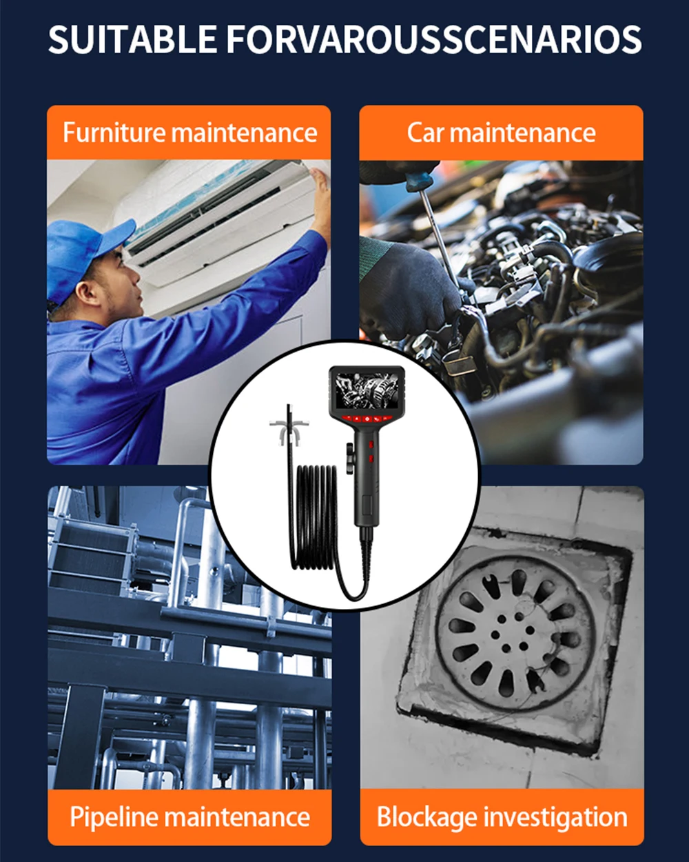 360°Two-ways Steering Industrial Endoscope Camera 5.5mm 4.3"IPS 1080P Screen For Car Engine Pip Single Lens Inspection Borescop image 2