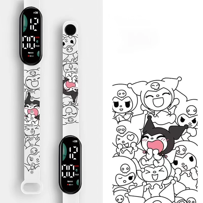 Kawaii Sanrio Watch Cartoon Printed Pochacco Electronic Watch Smart Bracelet Kuromi Anime Figure Student Led Cinnamoroll Watch