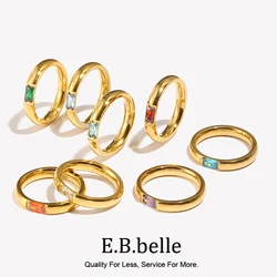 E.B.belle 18K Gold Plated Shiny 12 Colors Birthstone Ring Stainless Steel Gold Plated Zircon Rings Zodiac ConstellationFor Women