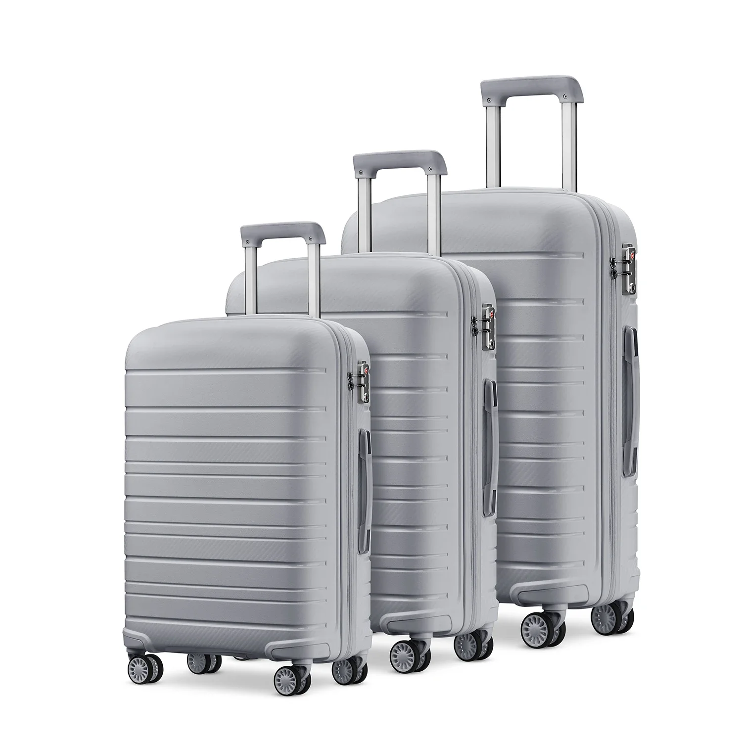 Top Sale New Style Hard Shell Medium Size 8 Wheel Spinner Travel Trolley PP Silver Suitcase Luggage