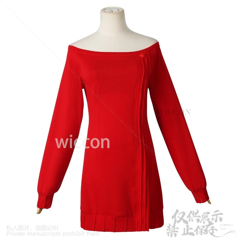 2024 Christmas Cosplay Anime FAMILY Costume Yor Forger Women Sexy Long Red Knitting Sweater Lolita Dress Wigs Halloween Party