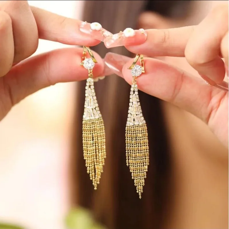 Zinc  Alloy Zircon Geometry Earrings Female Carat Love One Curtain Of Dreamy Elegant Fashion Long Tassel Earrings  Party