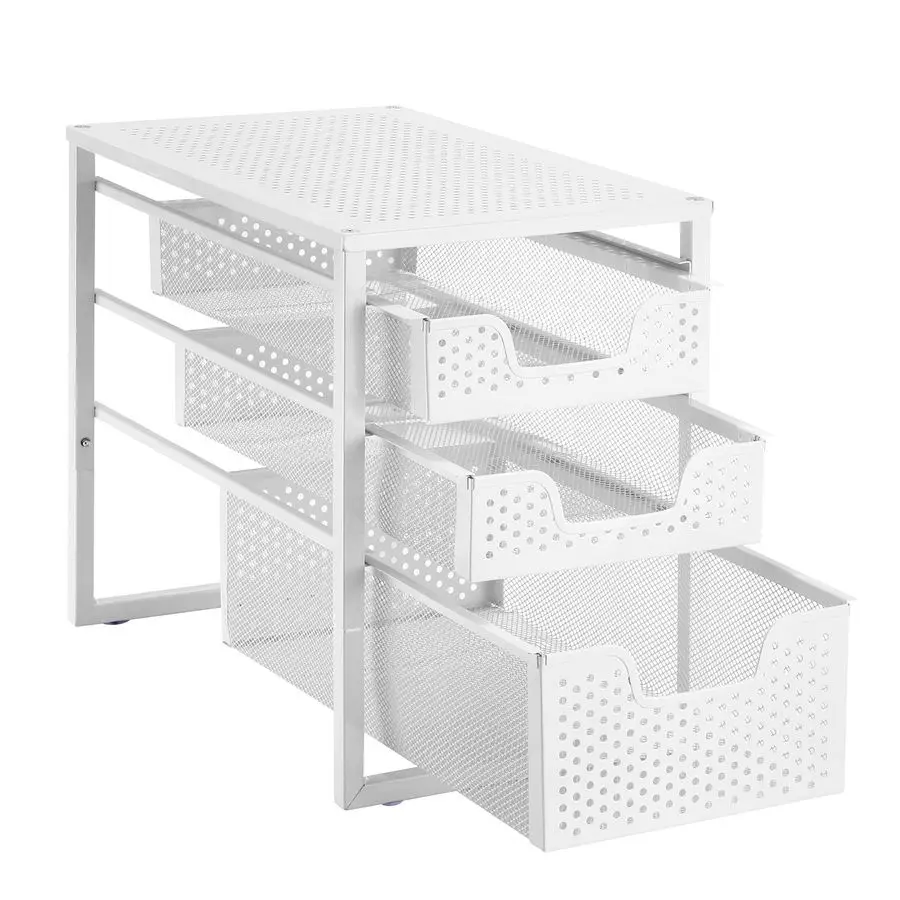 

3Tier Under Sink Cabinet Organizer with Sliding Storage Drawer, Desktop Organizer for Kitchen Bathroom Office, Stackbale,White