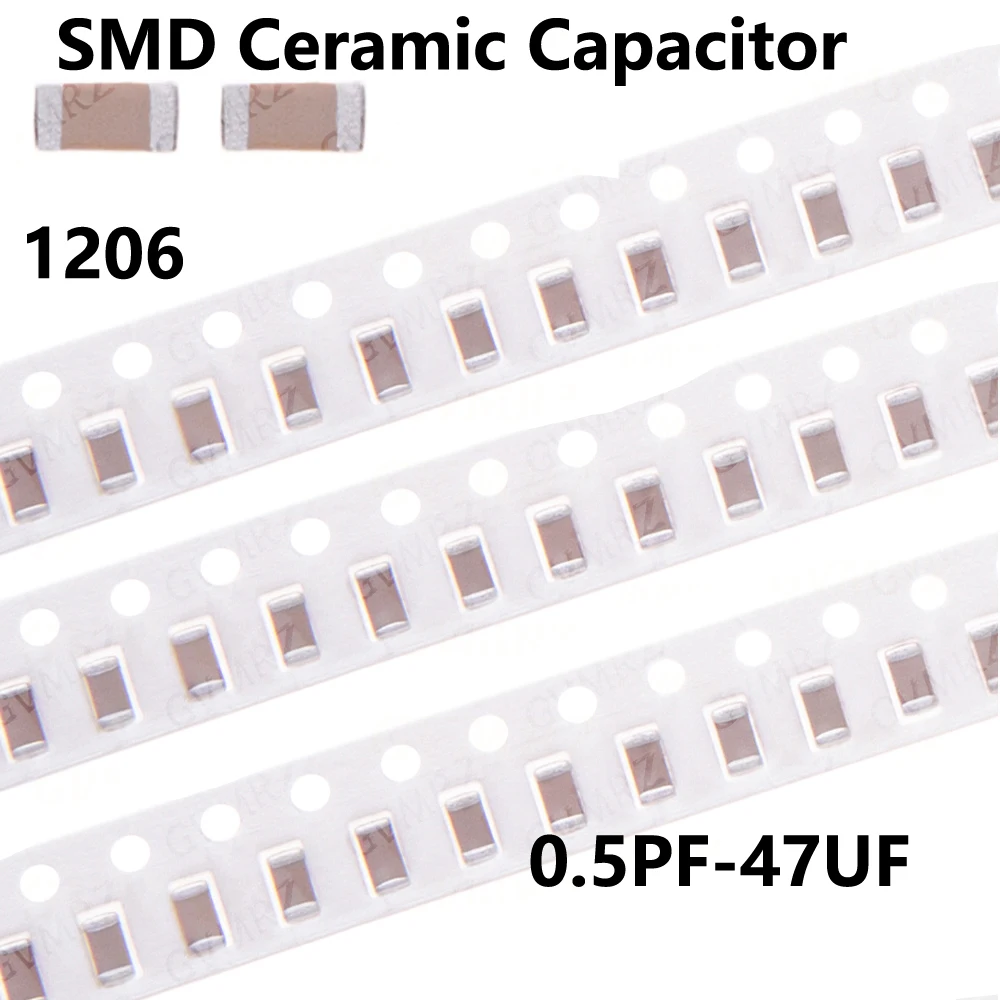100PCS 2.2UF 4.7UF 10UF 1PF 1206 0.5pF-47uF SMD Thick Film Chip Multilayer Ceramic Capacitor 10NF 100NF 1UF