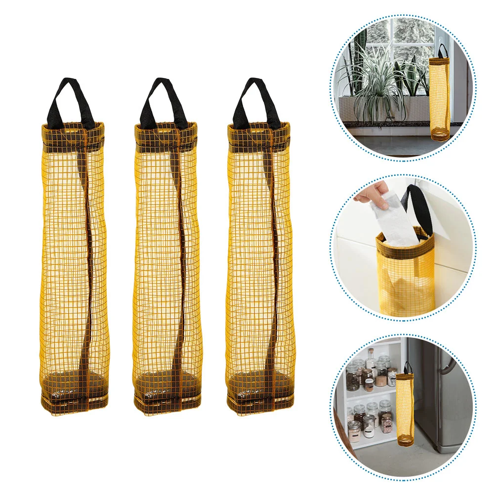 3 Pcs Tote Bags Mesh Storage Litter Multi-function Grocery Holder Household Yellow Cylinder Trash