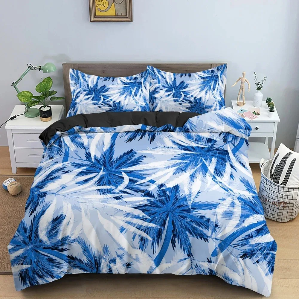 Tropical Plant Pattern DuvetQuilt Cover Palm Trees Bedding Set Watercolor Print Bedclothes Pillowcase King Queen Twin