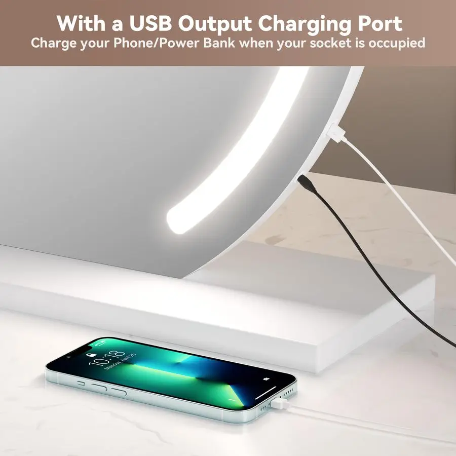 مرآة زينة مع أضواء، مرآة مكياج LED 24 × 22، مرآة مكياج مضاءة مع أضواء، تحكم ذكي باللمس 3 ألوان قابلة للتعتيم M #3