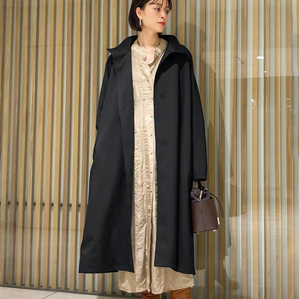 

Caban Pure Wool Long High Collar Coat Autumn Winter New Arrival Versatile Casual Commute Sle Long Sve Hooded mid Length