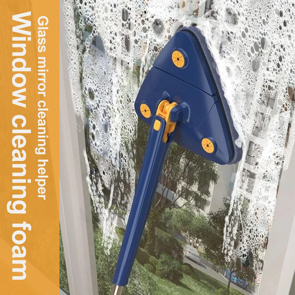 Mop triangolare Mop per la pulizia delle finestre regolabile a 360 gradi manico in microfibra da 1.3m Kit per la pulizia delle finestre della parete del tergicristallo autoavvolgente