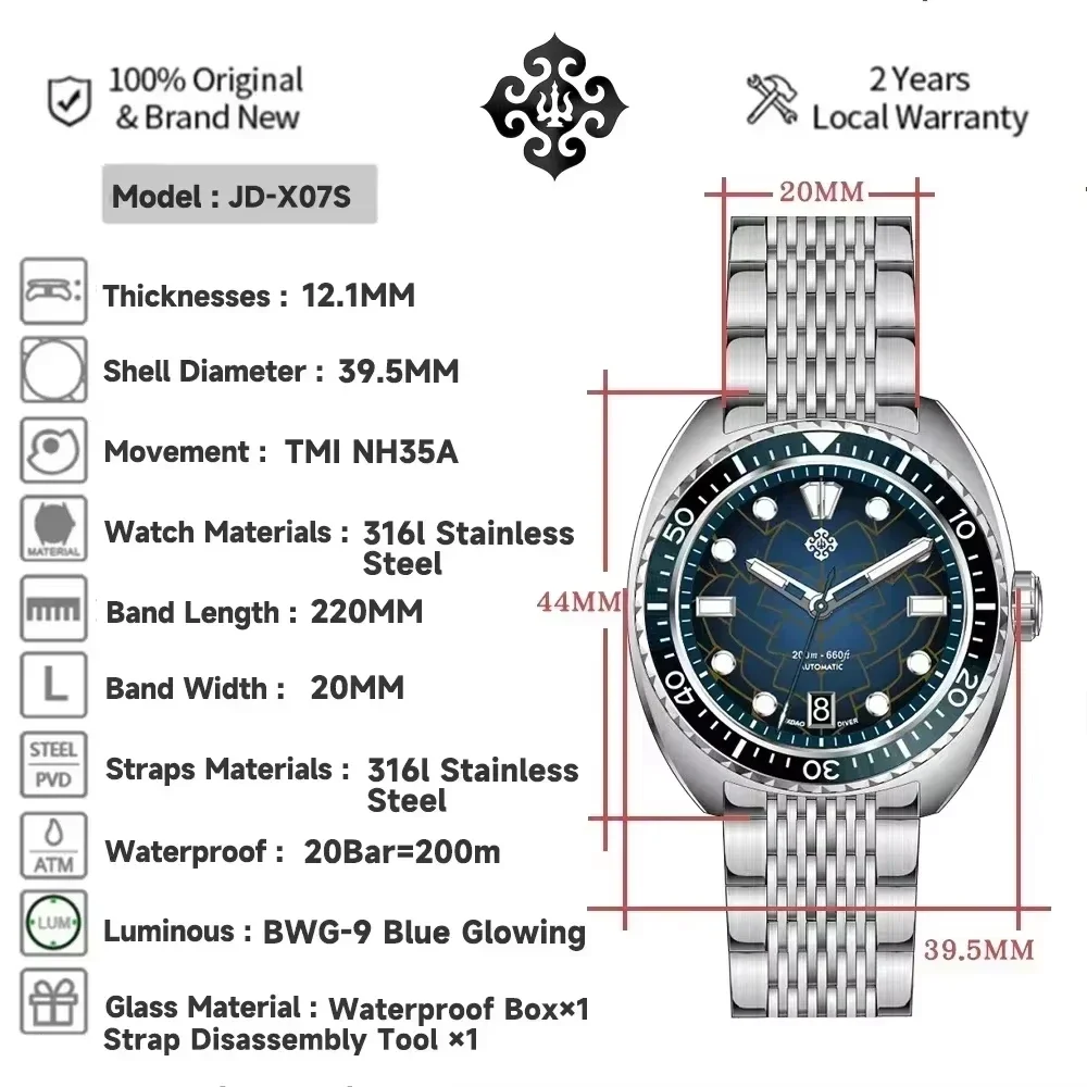 2026 IXDAO IPOSE Automatic Mechanical Men Watch Dragon Scale Pattern Diving 20Bar Stainless Steel BWG-9 Reloj Hombre JD-X07S