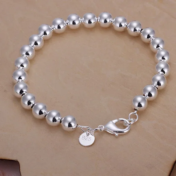 wholesale high quality fashion Silver Plated Jewelry charm 8MM chain bead Bracelets H126 couple bracelet gifts for women wedding