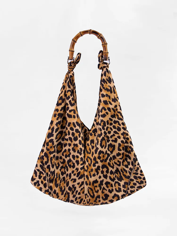 

American Original Sexy Leopard Print Bamboo Handle With Personalized And High-end Appearance Fashion Large Capacity Shoulder Bag