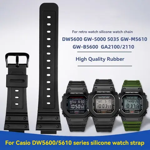 For Casio DW5600 DW-5600 GW-5000 GW-M5610 GW-B5600 GA2100 GA2110 Resin Silicone Watch Strap 16mm Waterproof  Rubber Wristband