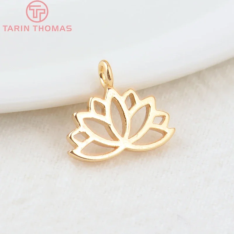 (783)10PCS 8x12.5MM 24K Gold Color Plated Lotus Flowers Pendants Charms High Quality DIY Jewelry Making Findings Accessories