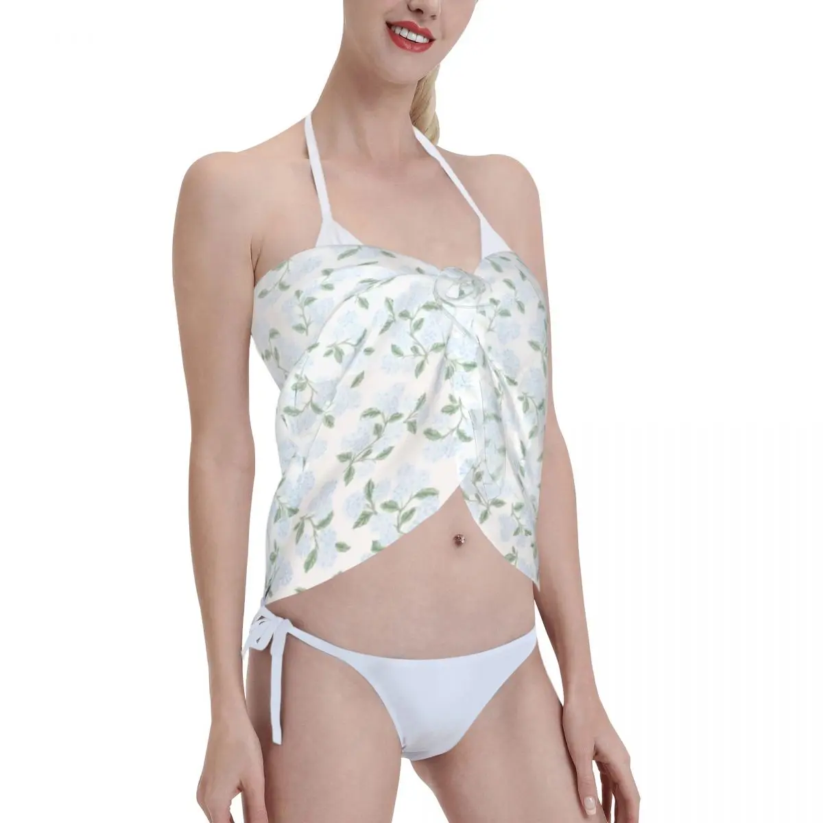 Papel pintado de hortensia personalizado, pareos cortos, traje de baño, estampado, envoltura de Bikini, pareo transparente, envoltura de playa
