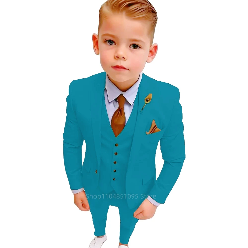 

Handsome Blue Boys Suit 3 piece Suit Big kids Party Prom Suits 2-18 Years Old Wedding Tuxedo Notch Lapel Blazer Set for Boys