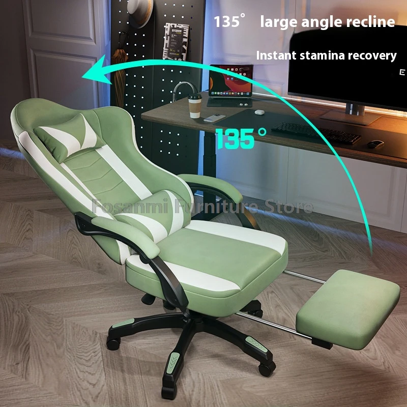 Adjustable Reclining Gaming Chair for Home Office Ergonomic Swivel Computer Chair Stylish Gamer Esport Chair with Support Pillow