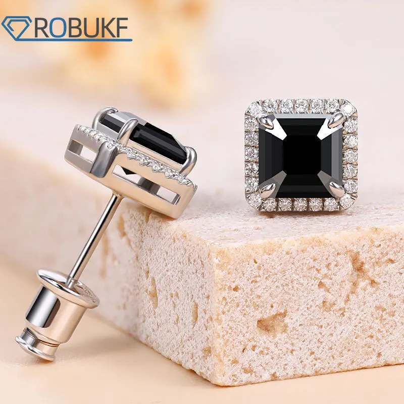 8*8mm All Moissanite Stud Earrings for Women Men Black Square D Color Diamond S925 Sterling Silver 18K Plated Earring Wholesale