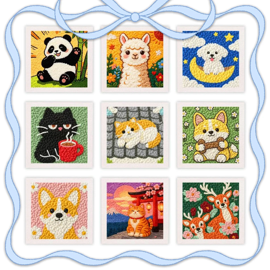 CHENISTORY Punch Embroidery Needle Set Animals Embroidery Kit For Beginners Decorative Cross Stitch Set Diy Gift 25x25cm Framed