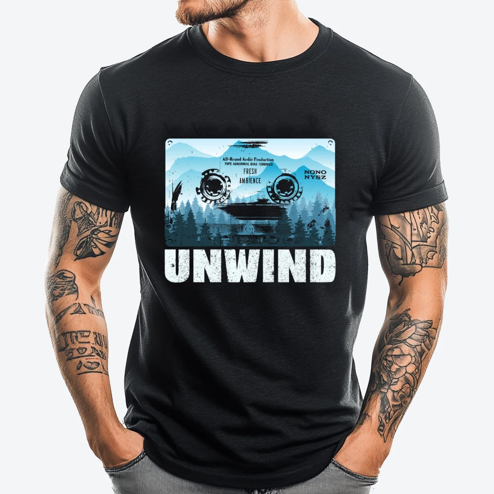

Cassette Tape Forest Trees Mountains Unwind Audio Cassette Anime T Shirts Camiseta Masculina Geek Graphic Shirts