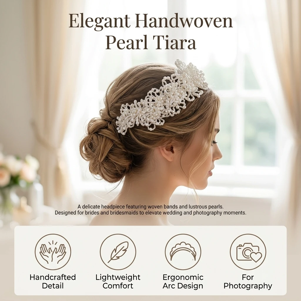 Pearl Crown Headpiece For Wedding Bridal Live Streaming Photography Dress Accessories view 4