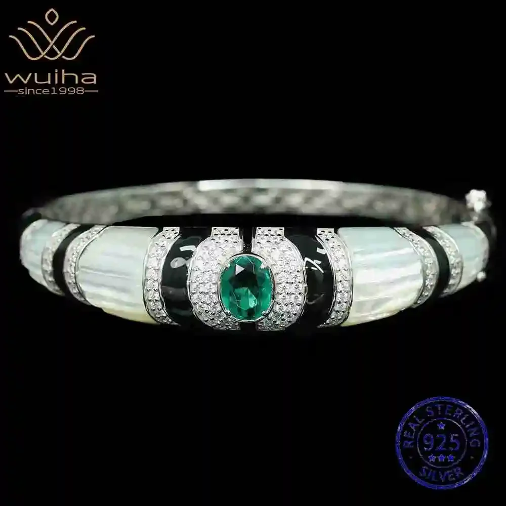 

WUIHA винтажный браслет из стерлингового серебра 925 пробы, изумрудный агат, высокоуглеродистые бриллианты, браслет из драгоценных камней, ювелирные изделия, подарки на годовщину