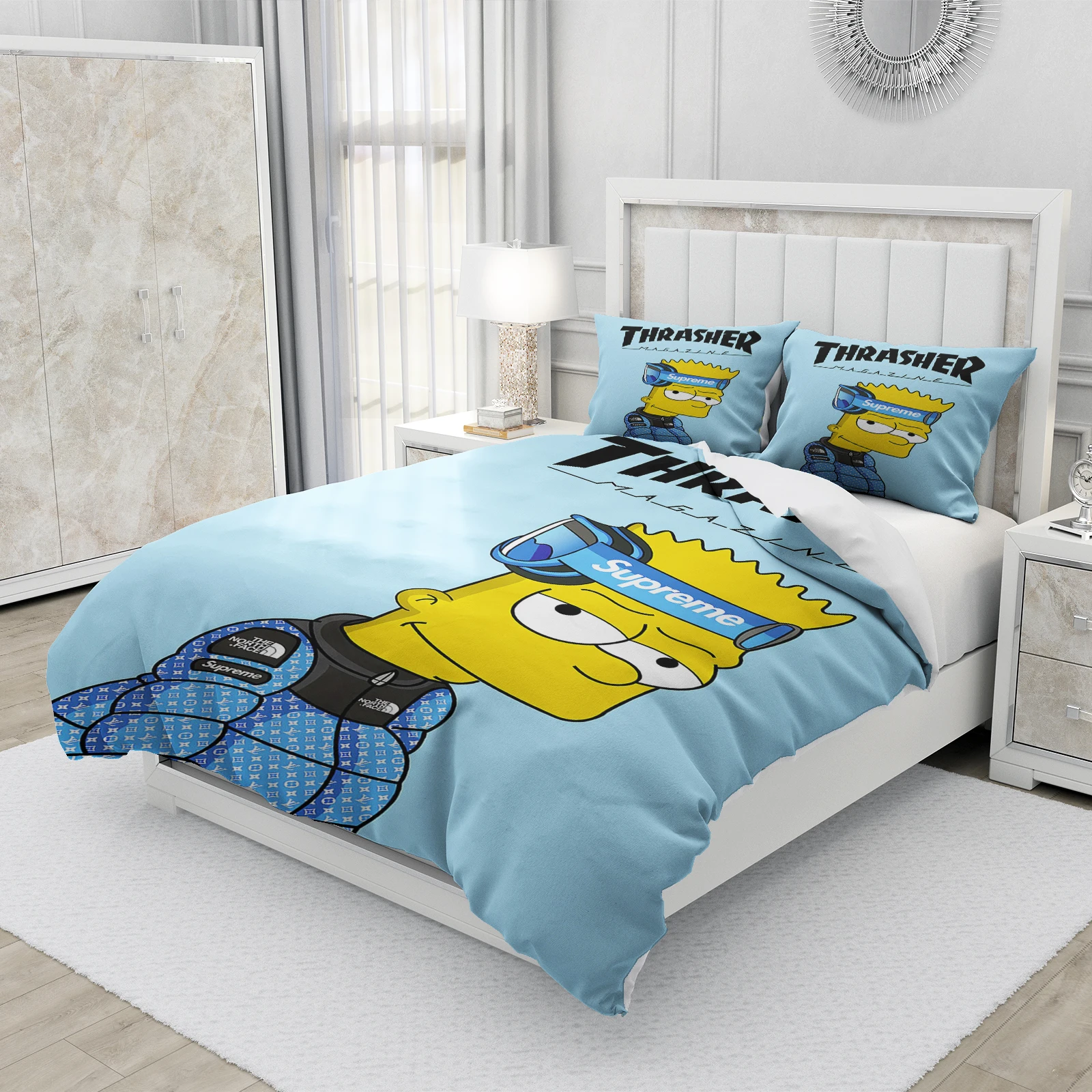 Cartoon SS-Simpson Printing Bedding Set, Comforter Bed Duvet Cover and Pillow Case 50 X 75cm for Kids Girl Boys Bedding Set Gift