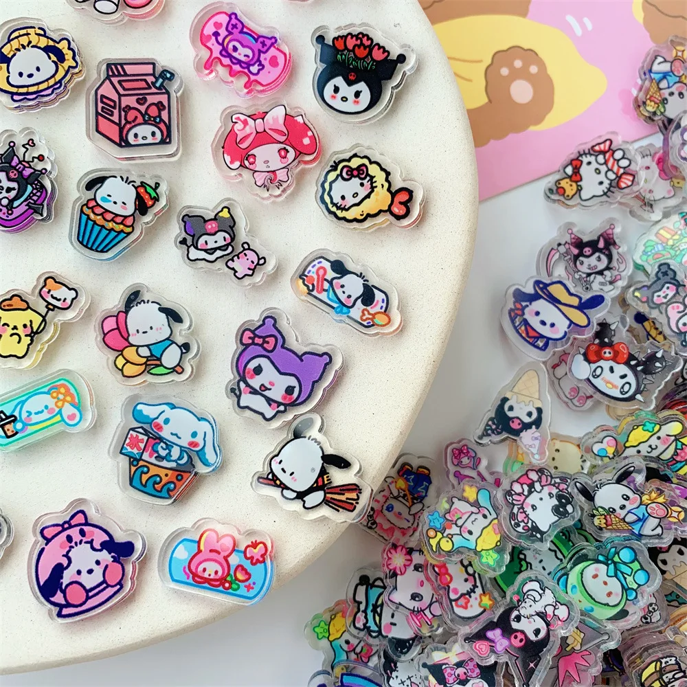 2cm 100g Sanrio Kuromi Hello Kitty Crayon Shin-chan Anime Collection Acrylic Pendant DIY Accessory Keychain PP Clip Patch