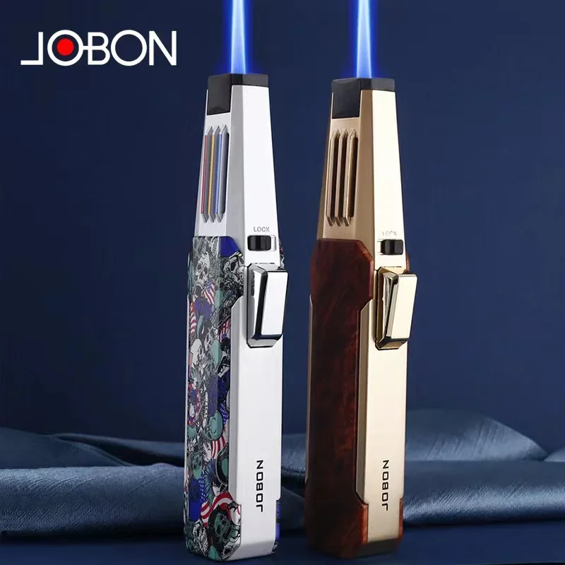 JOBON Metal Outdoor Windproof Turbine Torch Large Fire Spray Gun Blue Flame Butane Gas Lighter Kitchen Barbecue Jewelry Welding