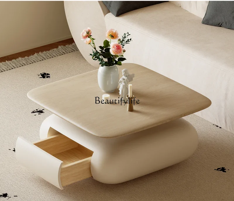 LjyNordic Log Style Square Coffee Table Sofa Small Living Room Home Modern Simple High Sense