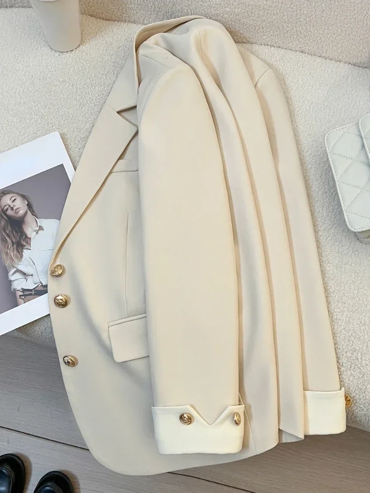 New Fashion Women Design Sense Niche Loose Milk White Blazer Jacket Spring Female Korean Commuting Splicing Suit Tops Coat