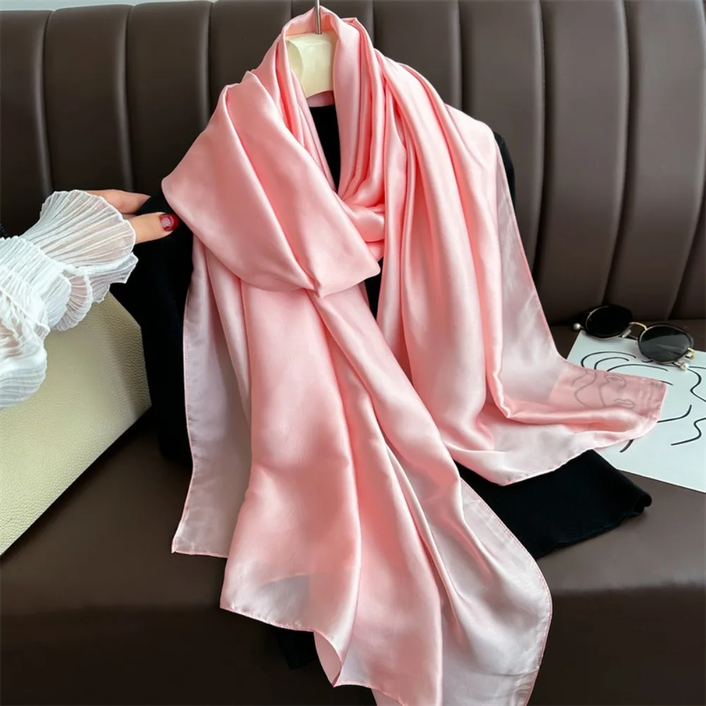 Breathable Spring Satin Scarf Polyester Silk Big Yarn Shawl Smooth Sweat-absorption Solid Color Headscarf Clothing Accessories