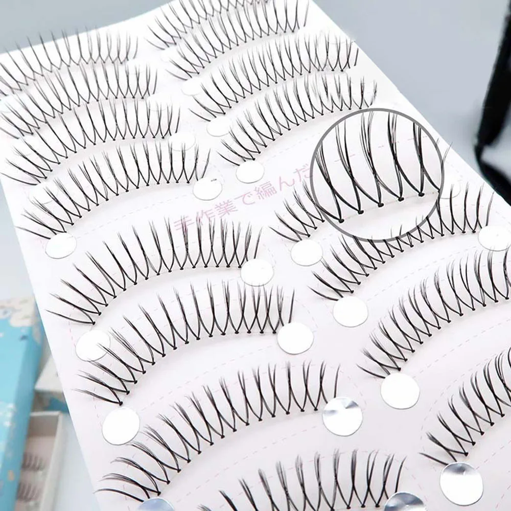 10 Pairs Korean Fake Eyelashes Thin Transparent Stem Eyelashes Natural Simulation U-shaped Handmade Lashes Beginner Makeup Tools